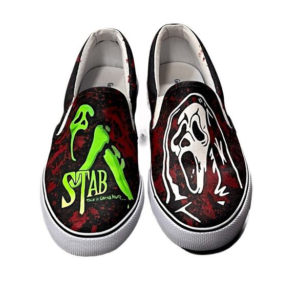Custom Painted Ghost Face Scream STAB Horror Movie Slip-On Shoes Men’s 8 Canvas - Picture 1 of 9